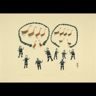Chasing Geese Into Pens, Kiakshuk, Cape Dorset, 2012 Sping Print Collection
